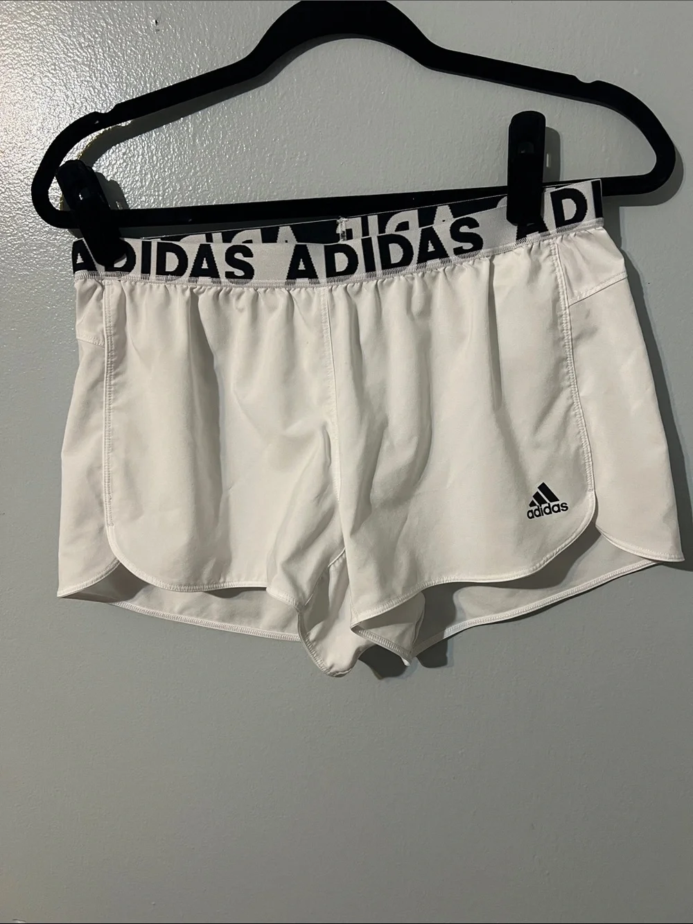 adidas White Women's Athletic Shorts with Branded Black Waistband